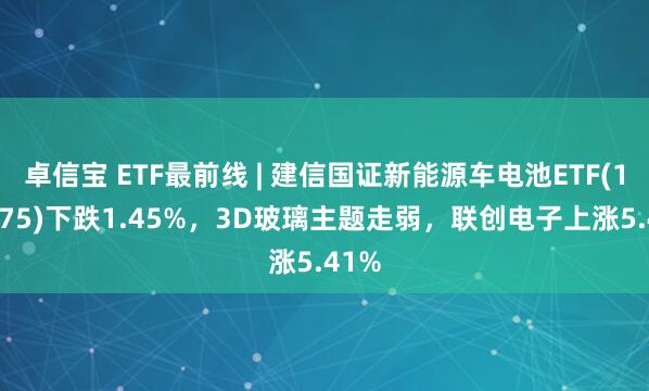 卓信宝 ETF最前线 | 建信国证新能源车电池ETF(159775)下跌1.45%，3D玻璃主题走弱，联创电子上涨5.41%